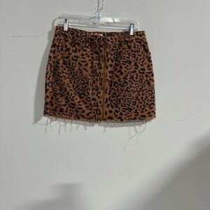 Free People Animal Print Mini Skirt - Black and Brown